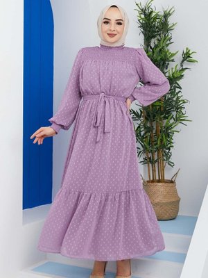 Lila Ponpon Elbise