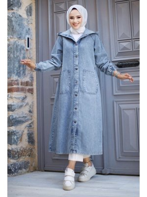 Mavi Kolları Çakımlı Kot Kap