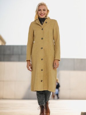 Hardal Hermes Kaşe Düğmeli Bej Kaban Hardal Hermes Kaşe Düğmeli Bej Kaban