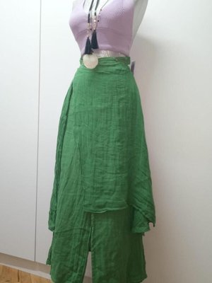 Yeşil İtalyan Ham Keten Etek Pantolon