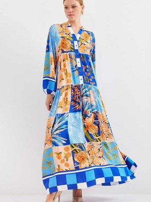 Mavi Desenli Viskon Elbise Mavi Desenli Viskon Elbise