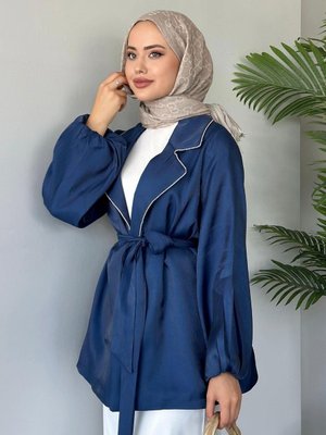 Yakası Taş Detaylı Ceket Lacivert