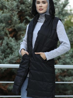 Siyah Kapüşonlu Kapitone Yelek Siyah Kapüşonlu Kapitone Yelek