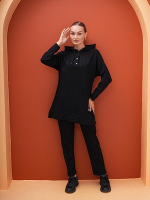 Siyah Sweat Tunik Pantolon İkili Spor Takım Siyah Sweat Tunik Pantolon İkili Spor Takım