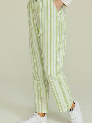 Fıstık Yeşili Çizgili Düz Paça Pantolon