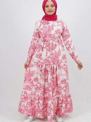 Fuşya Dijital Desenli Keten Kumaş Elbise Fuşya Dijital Desenli Keten Kumaş Elbise