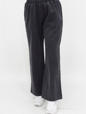 Füme Kot Kumaş Beli Lastikli Palazzo Pantolon Füme Kot Kumaş Beli Lastikli Palazzo Pantolon