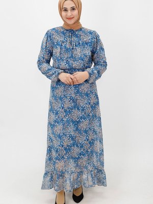 İndigo Puantiye Desenli Şifon Elbise İndigo Puantiye Desenli Şifon Elbise