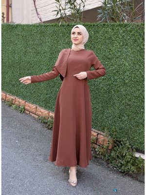 Omuzu İncili Abiye Elbise