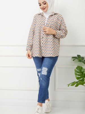 Bej Ekose Cepli Gömlek
