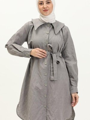 Lacivert Kuşaklı Keten Tunik Lacivert Kuşaklı Keten Tunik