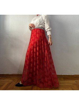 Uzun Dantelli Piliseli Içi Jarse Astarlı Tessedürlü Giyim Etek