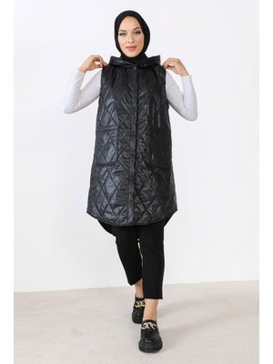Siyah Önden Düğmeli Yelek