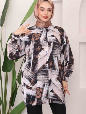 Pudra Desenli Moss Krep Gömlek Pudra Desenli Moss Krep Gömlek