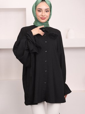 Siyah Kol Detaylı Bronşlu Gömlek