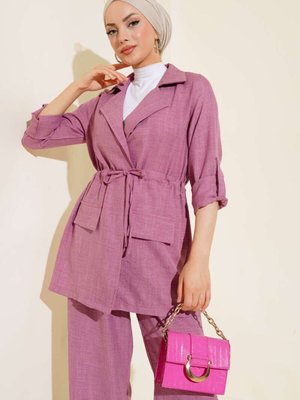 Pudra Ceketli Keten Takım Pudra Ceketli Keten Takım