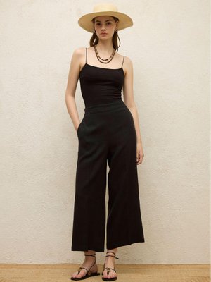 Ütü İzli Keten Pantolon Siyah Ütü İzli Keten Pantolon Siyah