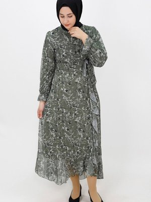 Yeşil Bağlamalı Fırfırlı Şifon Elbise Yeşil Bağlamalı Fırfırlı Şifon Elbise