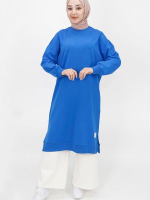 İndigo İp Kumaş Uzun Boy Basic Sweatshirt