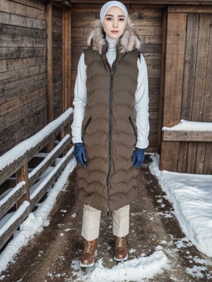 Haki Kürk Kapüşonlu Şişme Yelek Haki Kürk Kapüşonlu Şişme Yelek