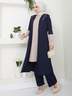 Aplike Taşlı Tunik Pantolon Takım