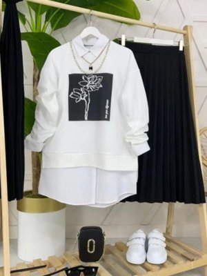 Siyah Çicek Baskılı Pilise Etekli Takım Siyah Çicek Baskılı Pilise Etekli Takım