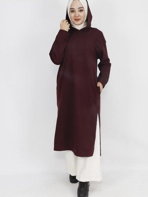 Mor İp Kumaş Kapüşonlu Yırtmaç Detaylı Sweatshirt Mor İp Kumaş Kapüşonlu Yırtmaç Detaylı Sweatshirt