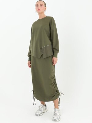 Haki İp Kumaş Etekli Takım