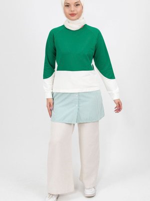 Yeşil Gömlek Garnili İplik Kumaş Sweatshirt