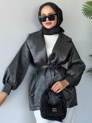 Taşlı Broker Ceket Siyah