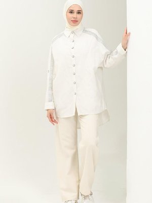 Ekru Yarasa Kol Keten Gömlek Ekru Yarasa Kol Keten Gömlek