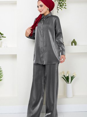 Düğme Detaylı Şık Takım M Antrasit