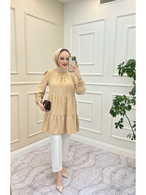 Bej Kol Büzgülü Linda Tunik Bej Kol Büzgülü Linda Tunik