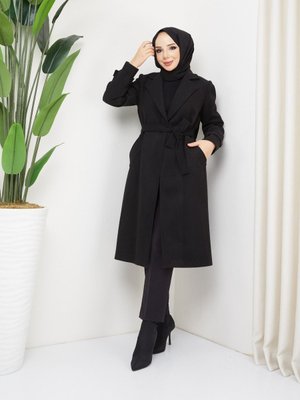 Kmkbin Kadın Düğmesiz Kuşaklı Kol Manşetli Kaşe Kaban Kmkbin Kadın Düğmesiz Kuşaklı Kol Manşetli Kaşe Kaban