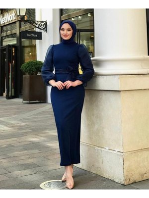 Kolları Organze Scuba Elbise