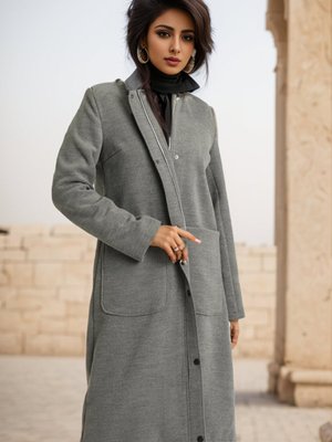 Gri Hermes Kaşe Kürklü Kaban Gri Hermes Kaşe Kürklü Kaban