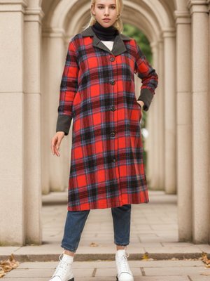 Kırmızı İndigo Ekose Desenli Kaban Kırmızı İndigo Ekose Desenli Kaban