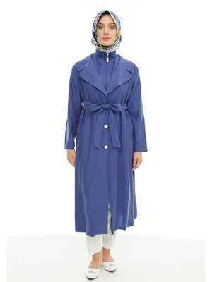 İndigo Fermuarlı Ve Trenç Yakalı Kap