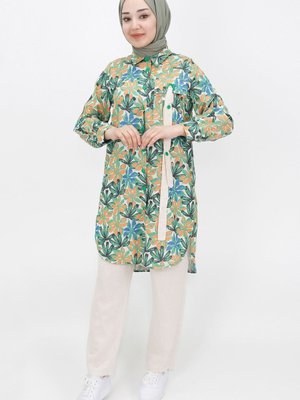 Yeşil Yaprak Desenli Keten Kumaş 2li Takım Yeşil Yaprak Desenli Keten Kumaş 2li Takım