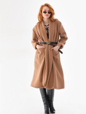 Camel Italyan Kemerli Uzun Keçe Kaban Camel Italyan Kemerli Uzun Keçe Kaban