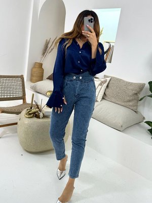 Mavi Korsajlı Arka Bel Lastik Jean