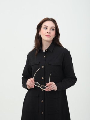 Uzun Keten Trençkot Siyah