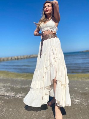 Ham Özel Tasarım Etnik Model Astarlı Carmen Uzun Etek Ham Özel Tasarım Etnik Model Astarlı Carmen Uzun Etek