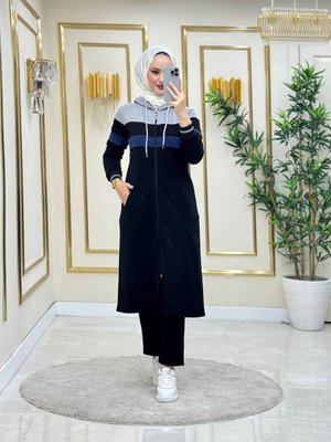 Kadın Tesettür Takım Parça, İki İplik Kumaş N _ Siyah