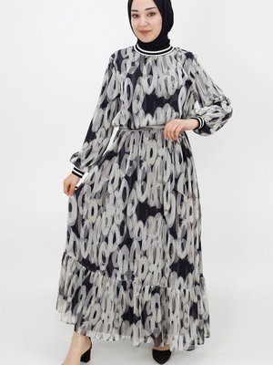 Siyah Desenli Şifon Elbise Siyah Desenli Şifon Elbise