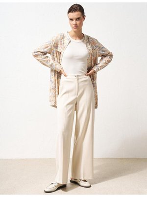 Mat Saten Geniş Paça Pantolon Krem