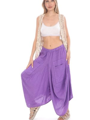 Lila İtalyan Cepli Keten Şalvar Pantolon