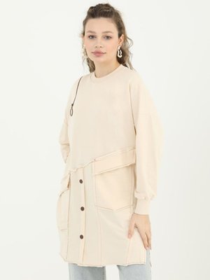 Taş İp Kumaş Fermuar Ve Cep Detaylı Sweatshirt Taş İp Kumaş Fermuar Ve Cep Detaylı Sweatshirt