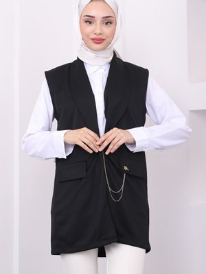 Siyah Zincir Detaylı Yelek Siyah Zincir Detaylı Yelek