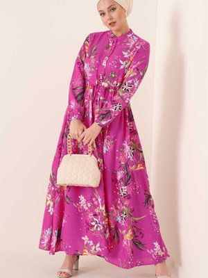 Fuşya Çiçek Desen Viskon Elbise Fuşya Çiçek Desen Viskon Elbise